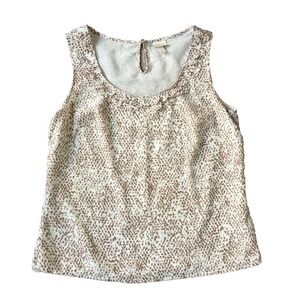 Merona Neutral Office Top Women M 8 10 Sleeveless Shell Tank Cream Brown Print